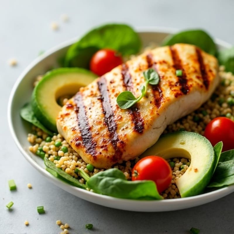 Grilled Chicken Breast with Creamy Avocado Quinoa Salad