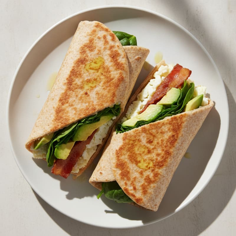 Crispy Turkey Bacon and Egg White Wrap with Spinach
