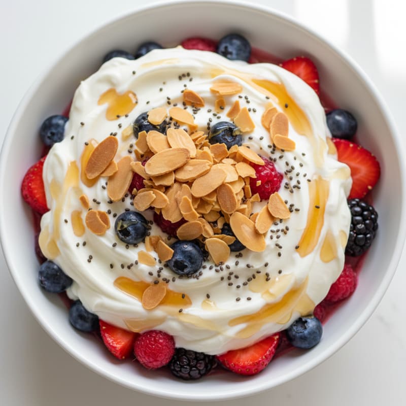 Greek Yogurt Protein Parfait with Mixed Berries and Almonds