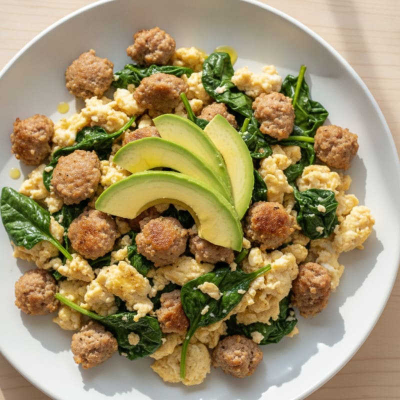 Egg White and Turkey Sausage Scramble with Spinach