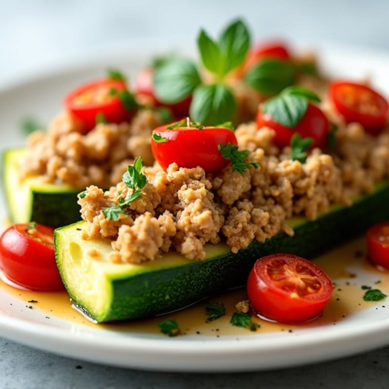 Ground Turkey Stuffed Zucchini Boats with Fresh Herbs