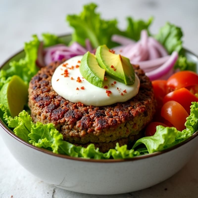 Lean Ground Beef Crispy Burger Bowl with Tangy Dressing