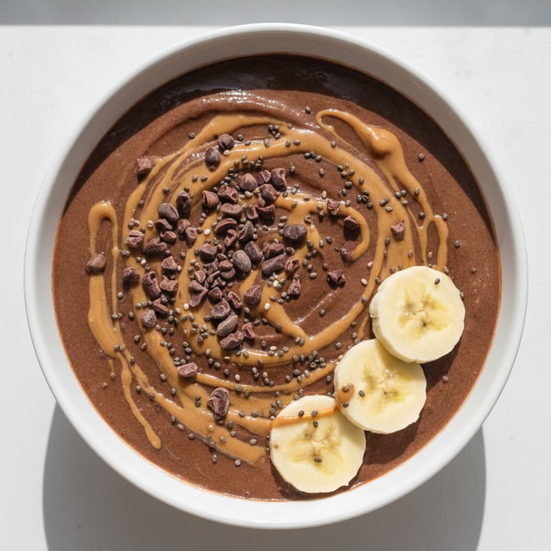 Chocolate Protein Smoothie Bowl with Peanut Butter and Banana