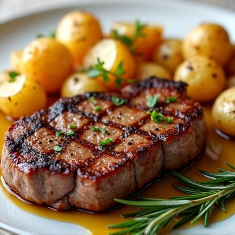 Pan-Seared Steak with Crispy Garlic Herb Roasted Potatoes