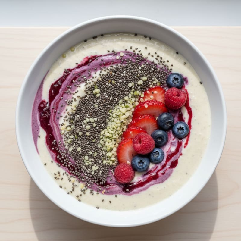 Silky Tofu Protein Smoothie Bowl with Chia and Berries