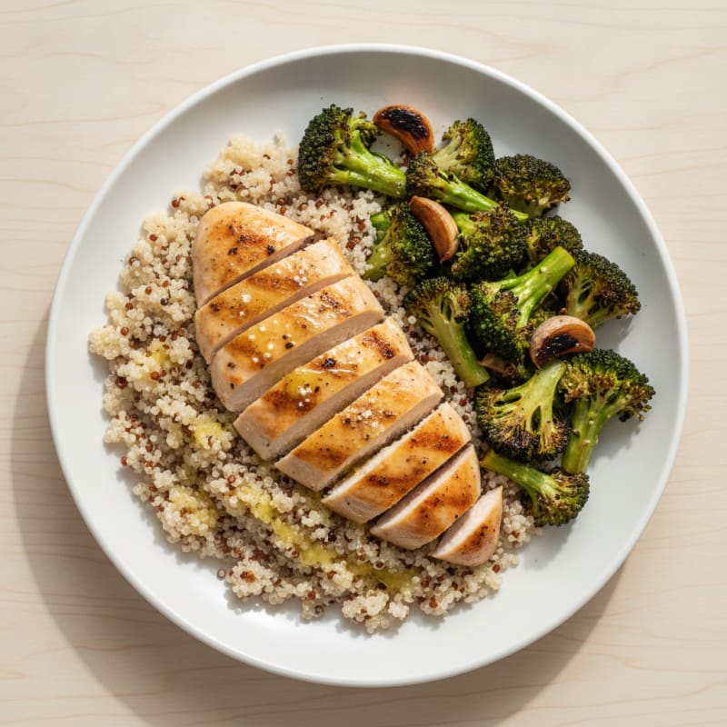 Grilled Chicken Breast with Quinoa and Roasted Broccoli