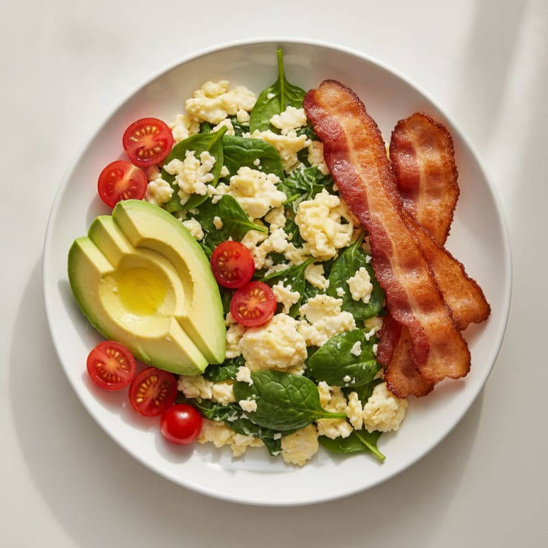 Scrambled Egg Whites with Spinach and Turkey Bacon