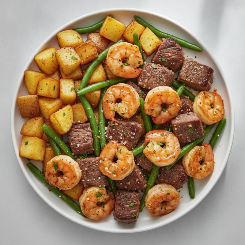 Garlic Shrimp and Steak Skillet with Potatoes