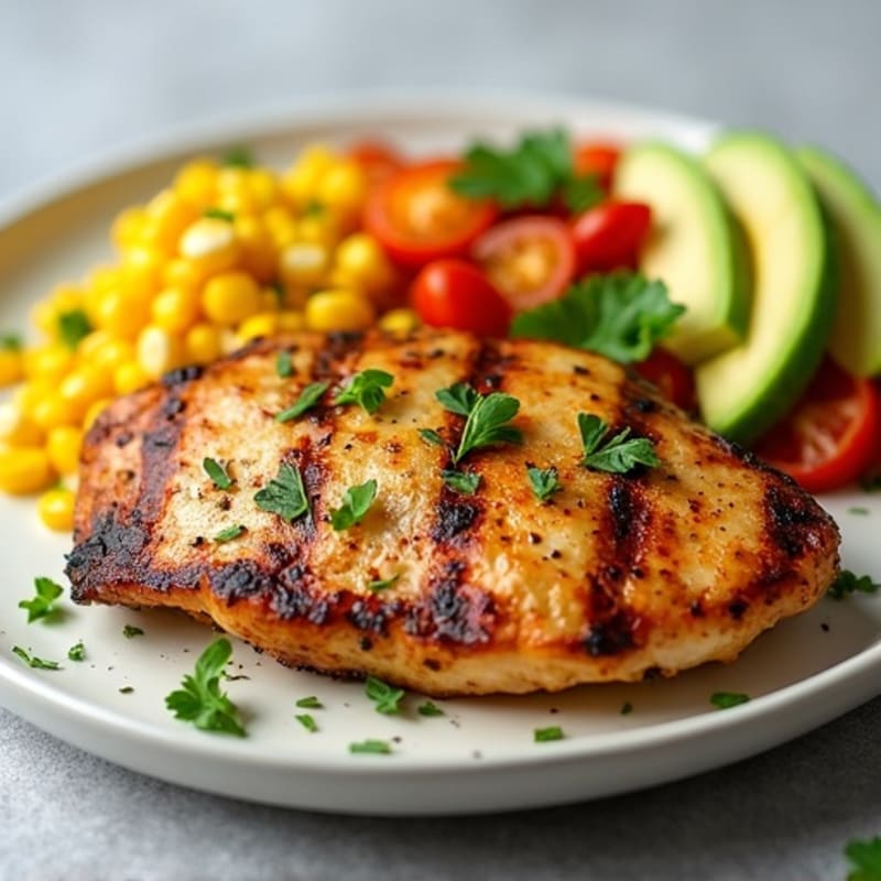Grilled Chicken Breast with Steamed Corn and Mixed Vegetables