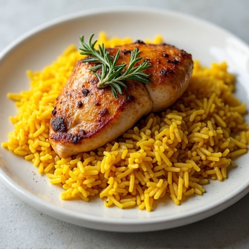 Herb-Roasted Chicken with Fluffy Turmeric Rice