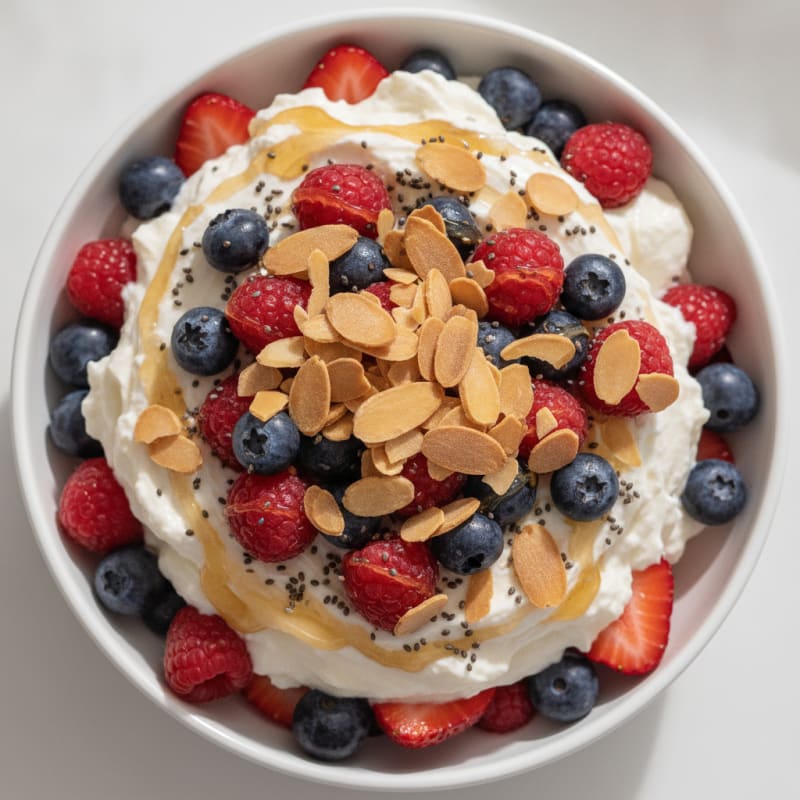 Greek Yogurt Protein Parfait with Mixed Berries and Almonds