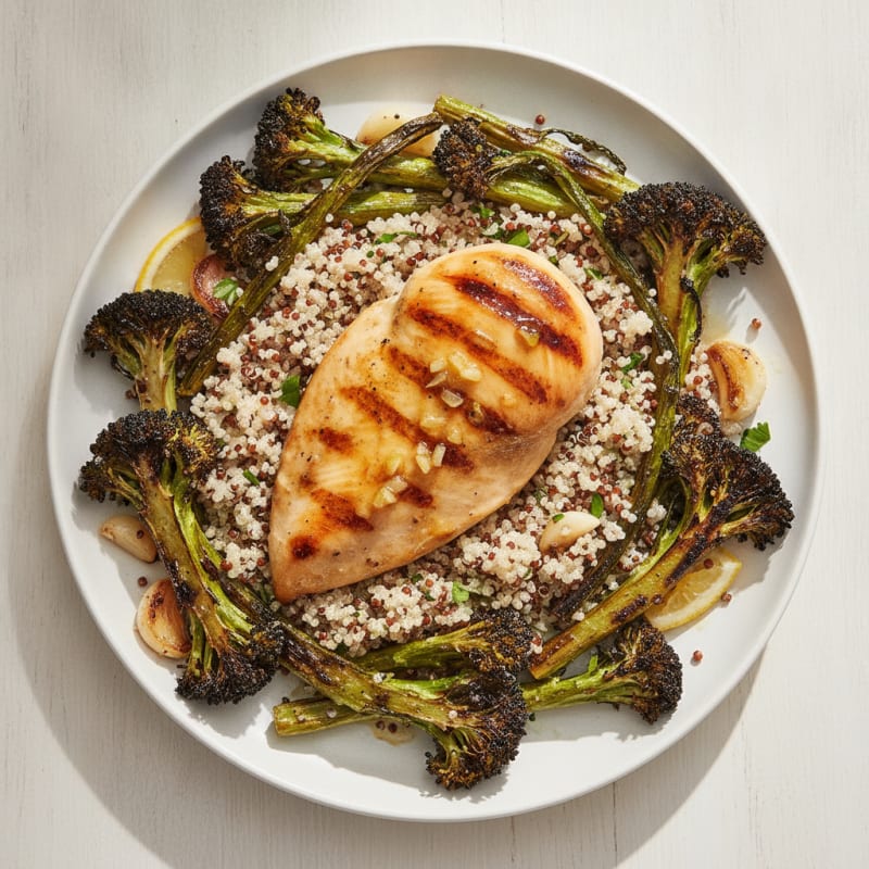 Grilled Chicken Breast with Quinoa and Roasted Broccoli