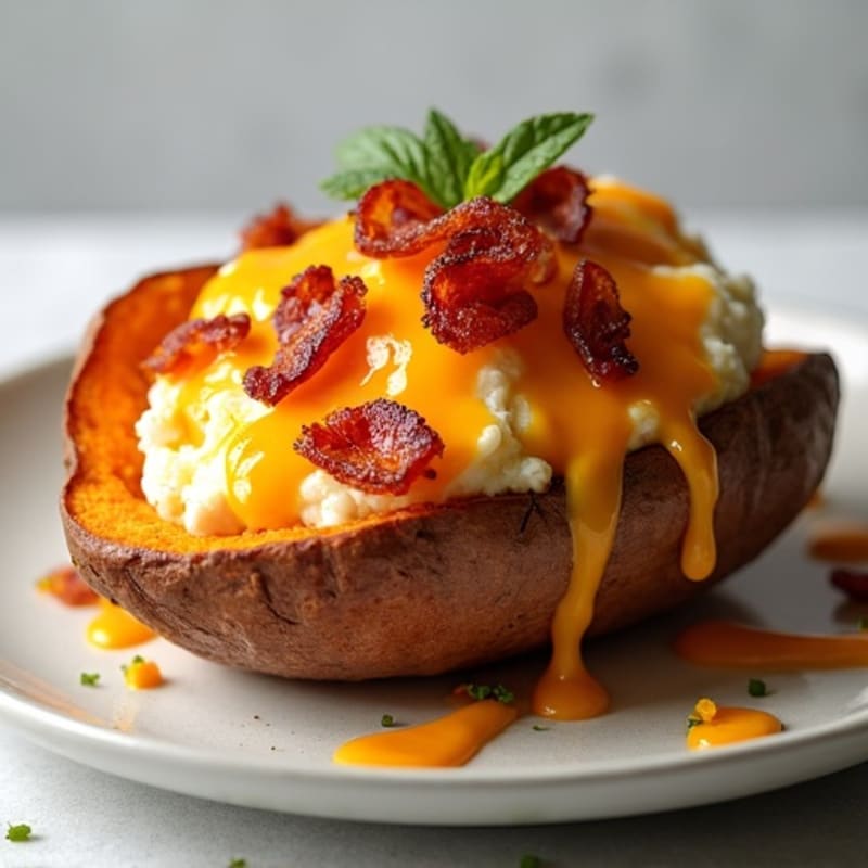Crispy Bacon-Stuffed Sweet Potato with Sharp Cheddar