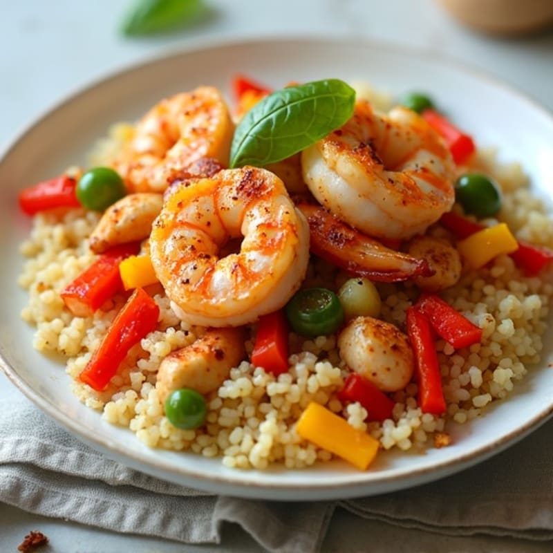 Spicy Shrimp and Chicken Cauliflower Rice Skillet
