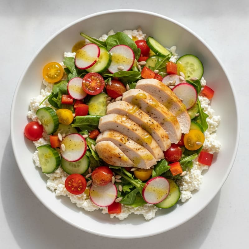 Cottage Cheese Garden Salad with Honey-Lime Vinaigrette