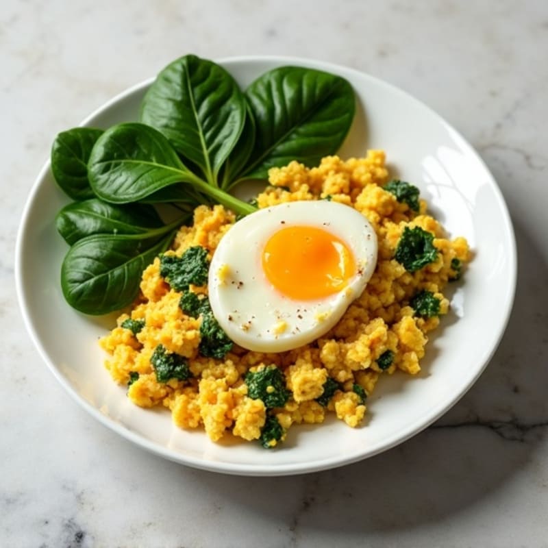 Silky Tofu Scramble with Protein Powder and Spinach