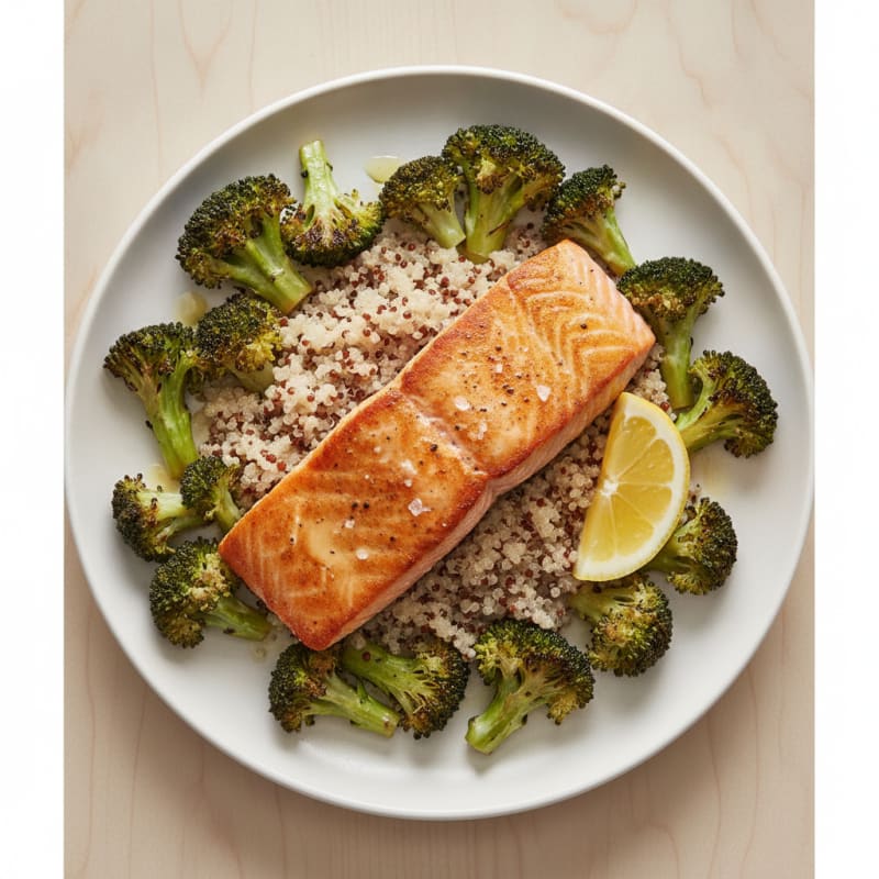 Seared Salmon with Roasted Broccoli and Quinoa