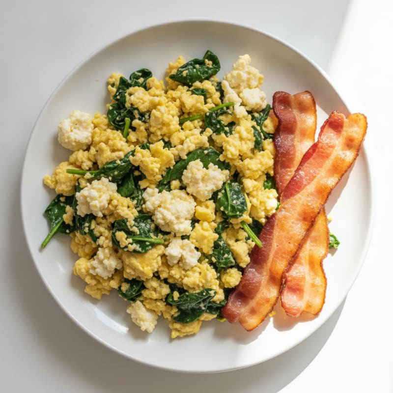 Cottage Cheese Scramble with Spinach and Turkey Bacon