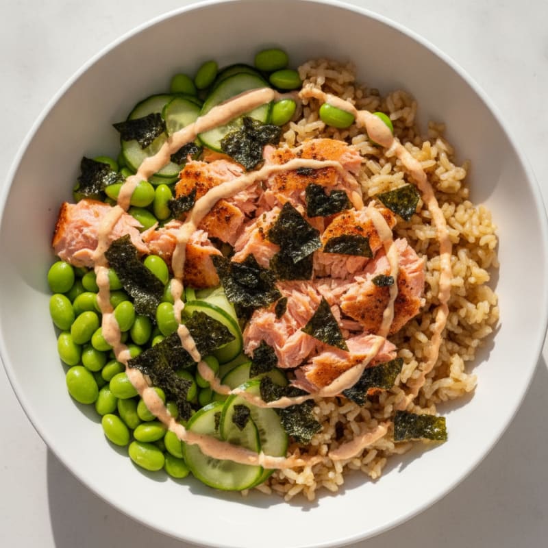 Tinned Salmon Rice Bowl with Nori and Edamame