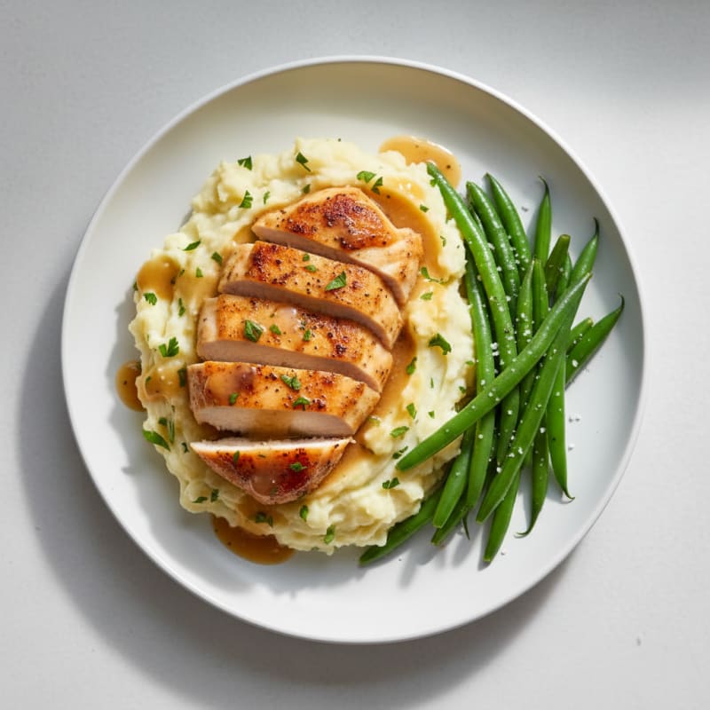 Creamy Garlic Mashed Potatoes with Herb-Roasted Chicken