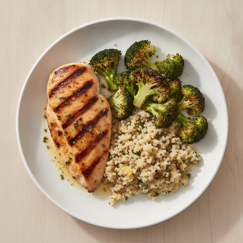 Grilled Chicken Breast with Roasted Broccoli and Quinoa