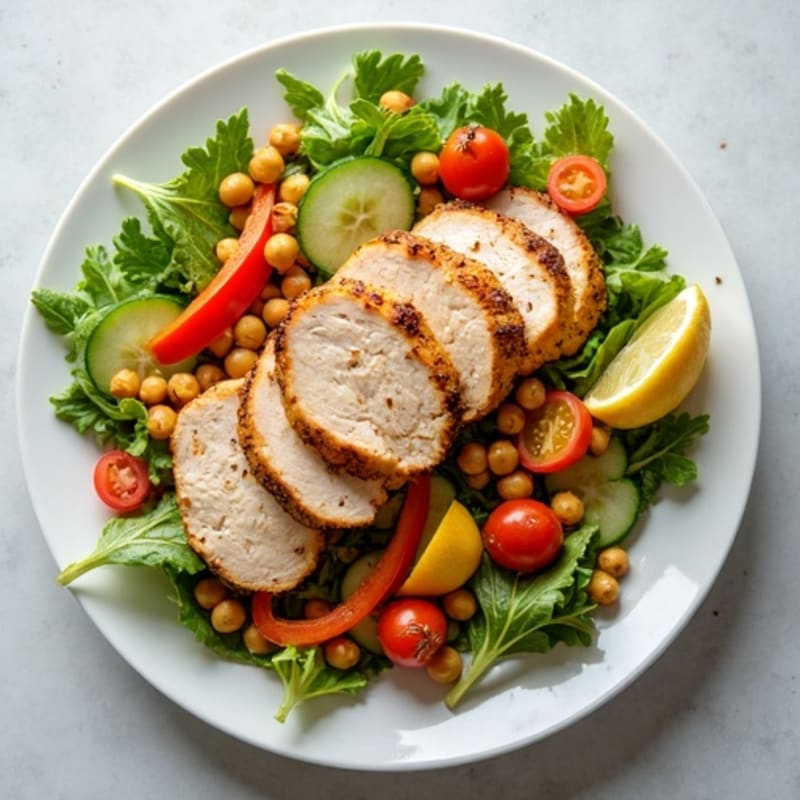 Grilled Turkey Breast Salad with Crunchy Vegetables and Chickpeas