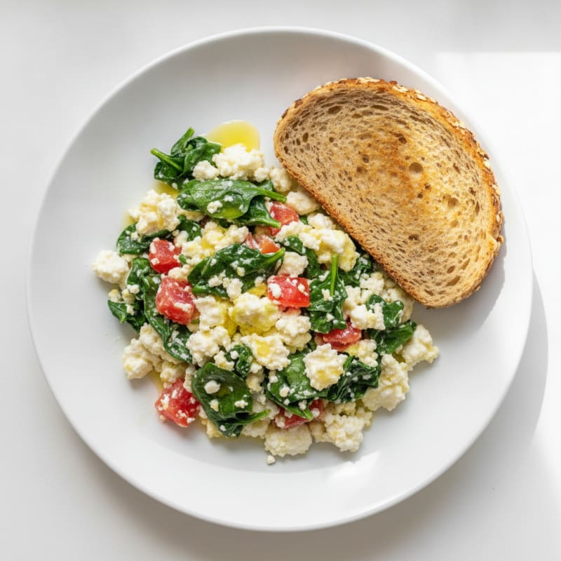 Egg White and Cottage Cheese Scramble with Spinach and Tomato