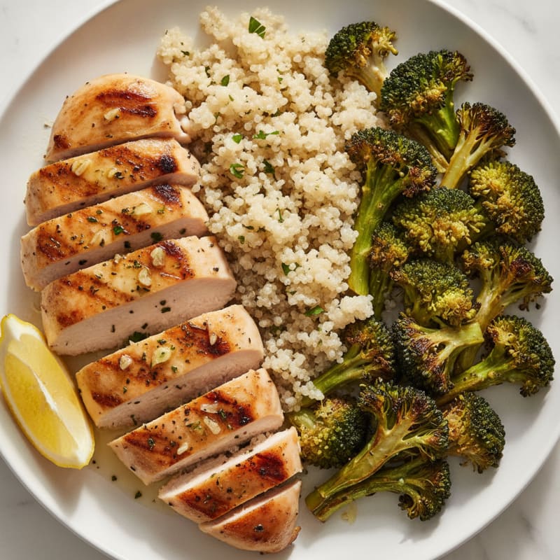Grilled Chicken Breast with Roasted Broccoli and Quinoa
