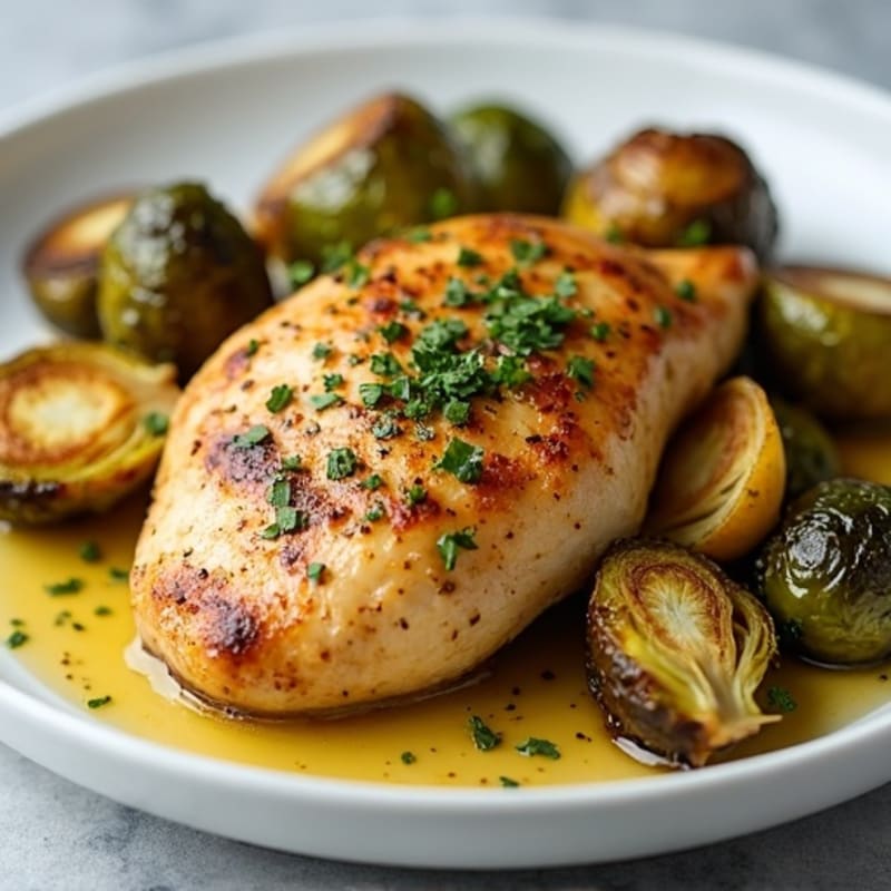 Lemon Herb Roasted Chicken with Crispy Brussels Sprouts