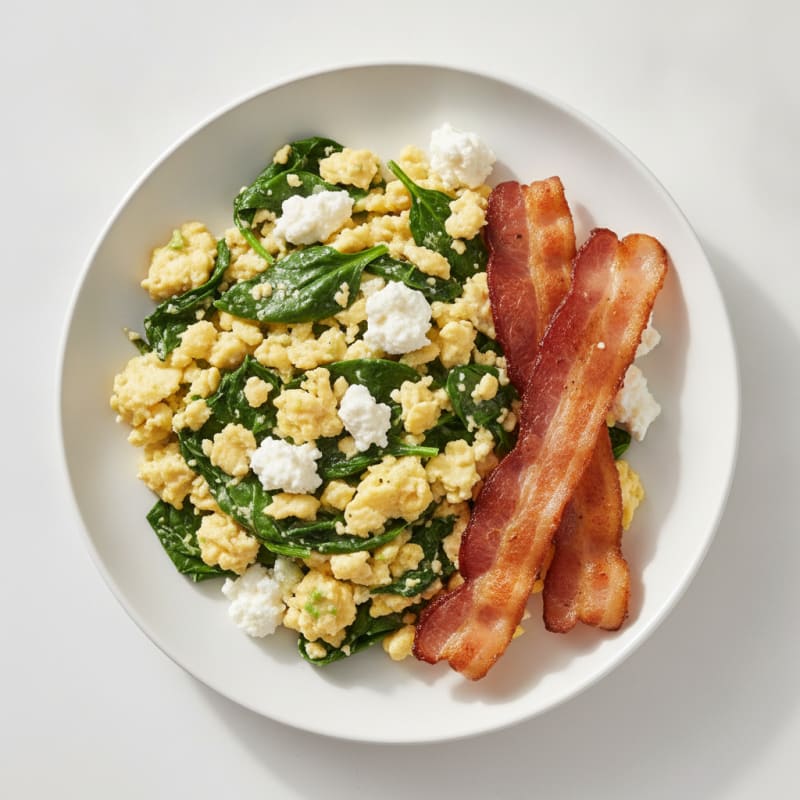 Cottage Cheese Scramble with Spinach and Turkey Bacon
