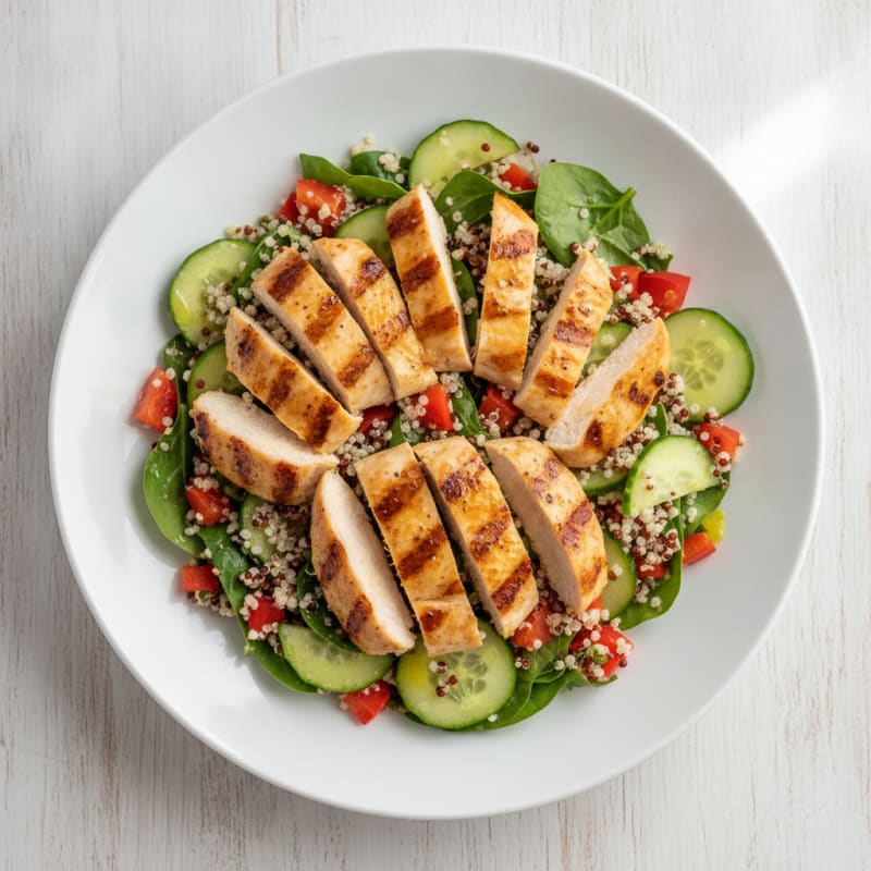 Grilled Chicken and Quinoa Salad with Crunchy Vegetables