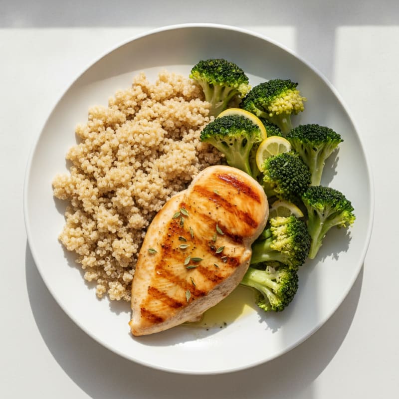 Grilled Chicken Breast with Quinoa and Steamed Broccoli