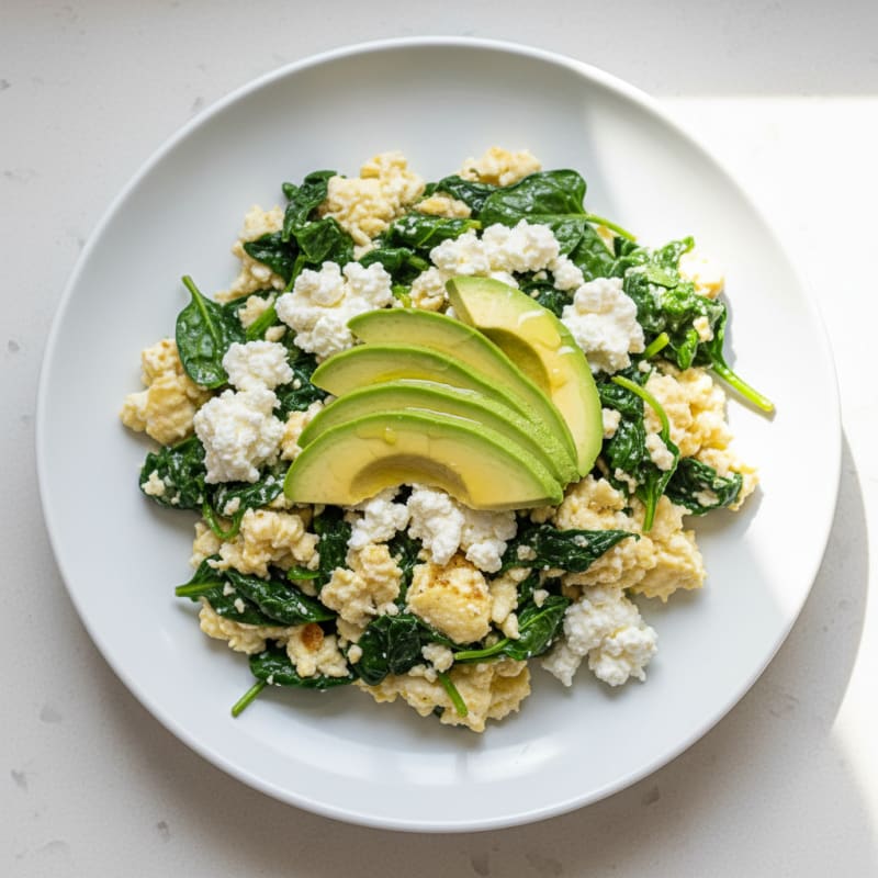 Egg White Spinach Scramble with Cottage Cheese