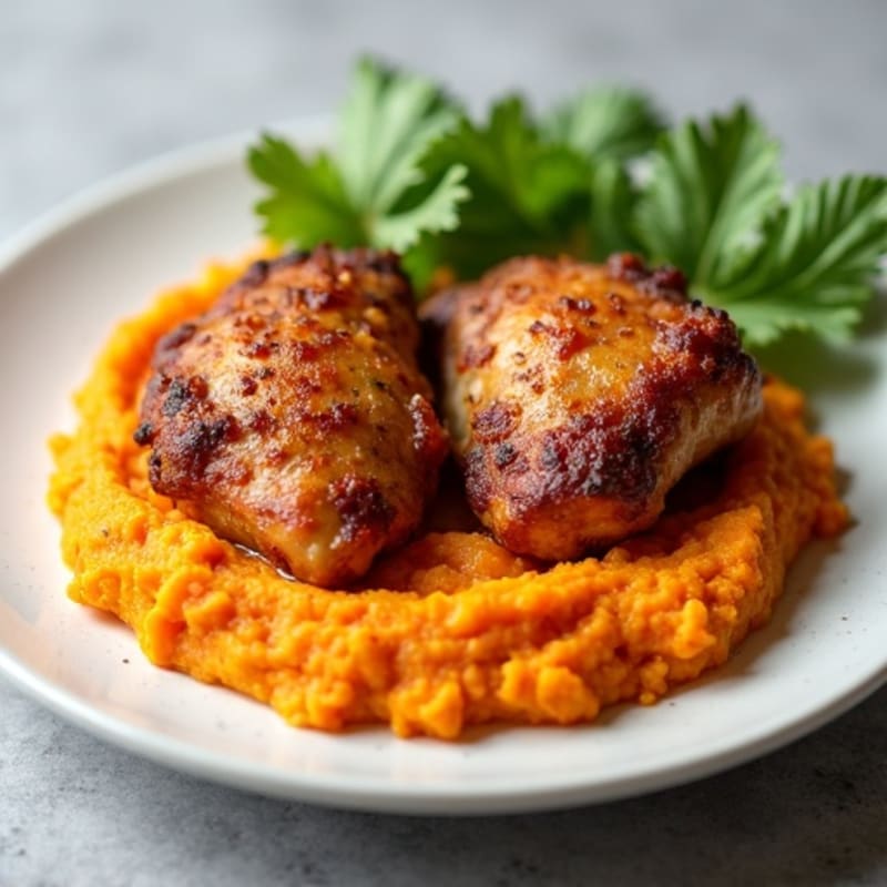 Crispy Chicken Thighs with Creamy Sweet Potato Mash