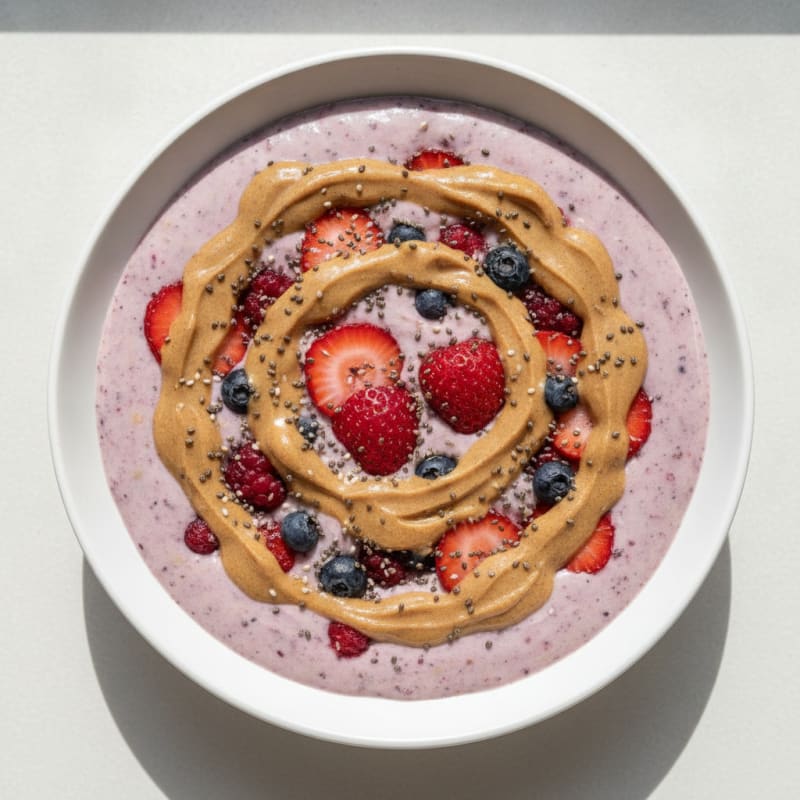 Silky Tofu Protein Smoothie Bowl with Almond Butter and Berries