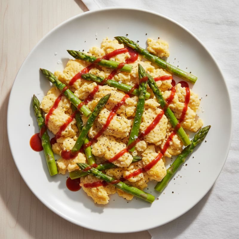 Hearty Microwave Scrambled Eggs with Asparagus