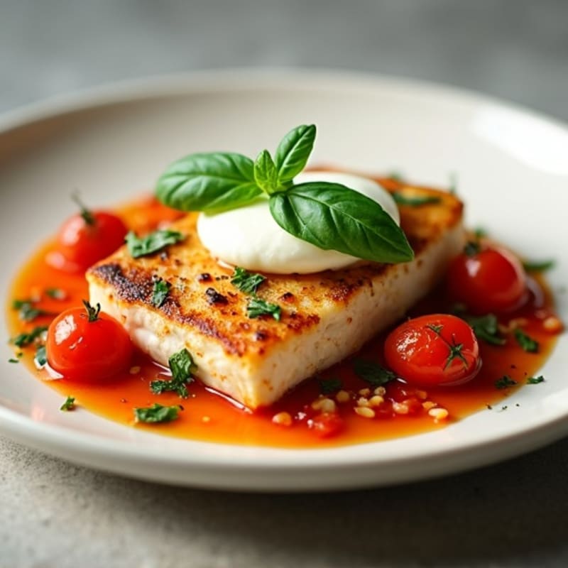 Pan-Seared Chicken with Roasted Tomatoes, Fresh Basil, and Creamy Mozzarella