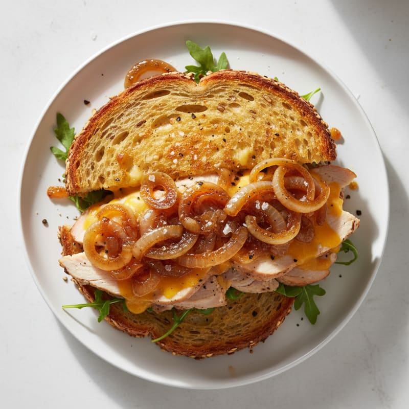 Turkey and Cheddar Melt with Caramelized Onions
