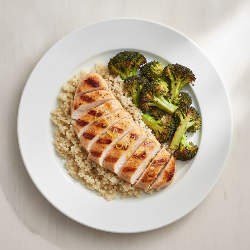 Grilled Chicken Breast with Quinoa and Roasted Broccoli