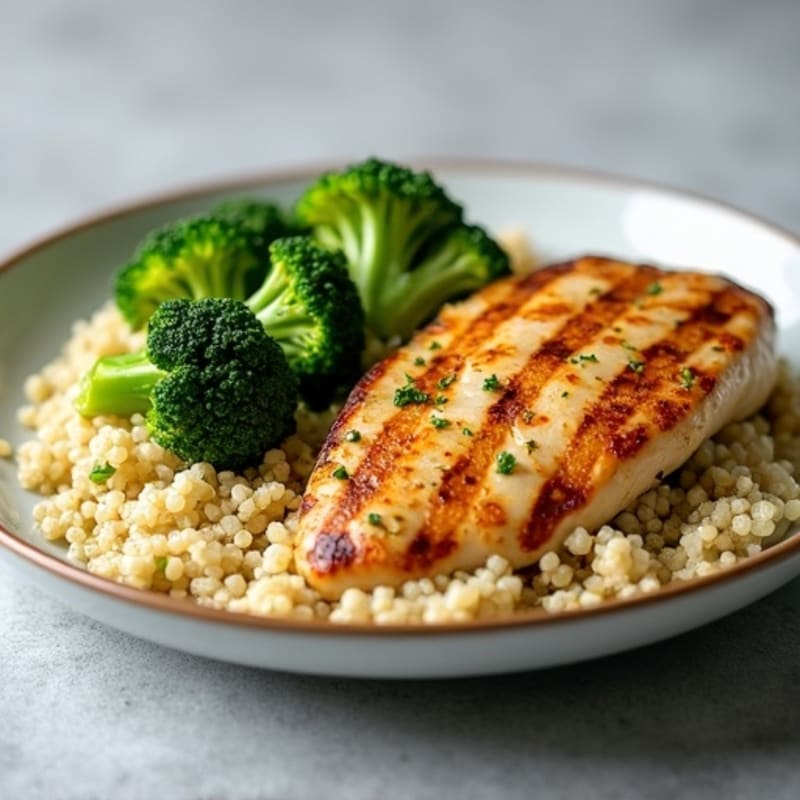 Grilled Chicken Breast with Roasted Broccoli and Quinoa