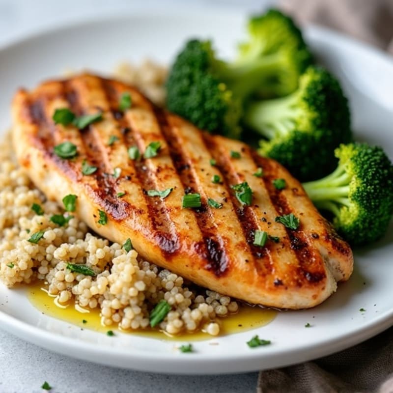 Grilled Chicken Breast with Quinoa and Roasted Broccoli