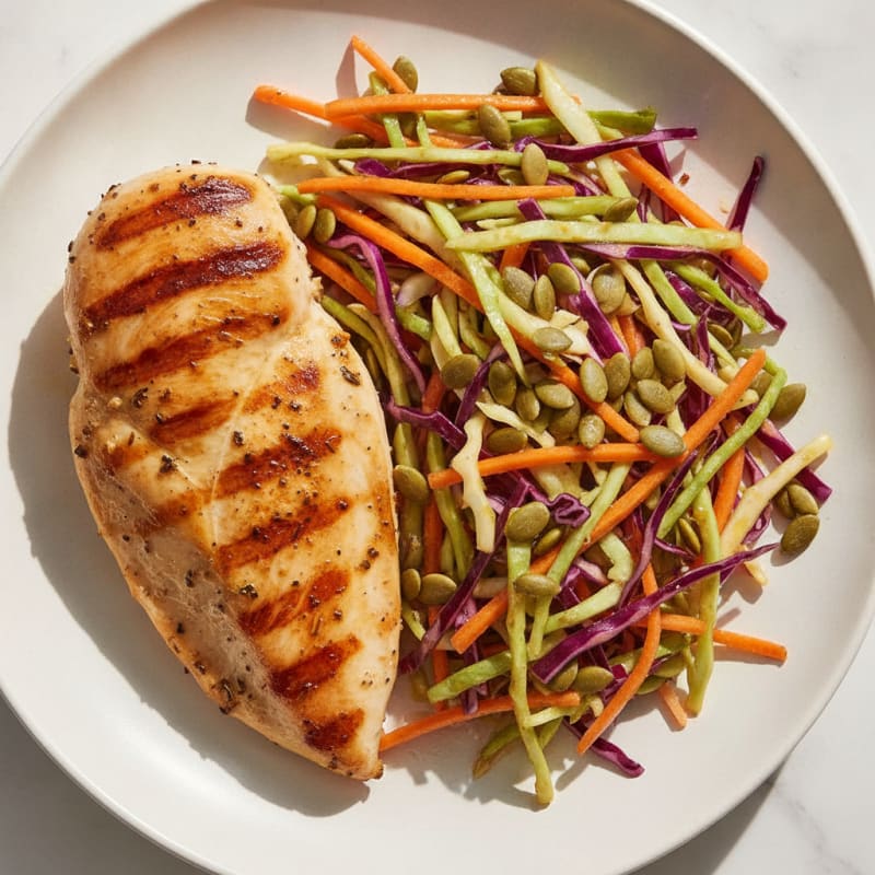 Grilled Chicken Breast with Crunchy Cabbage Slaw