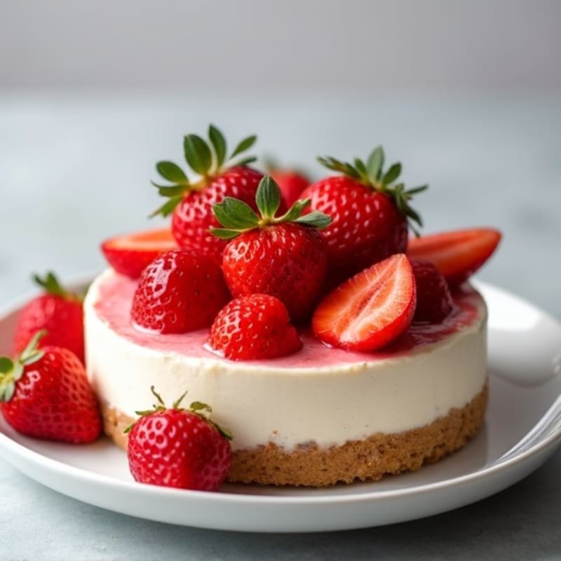 Creamy Milk and Whey Protein Cheesecake with Fresh Strawberries