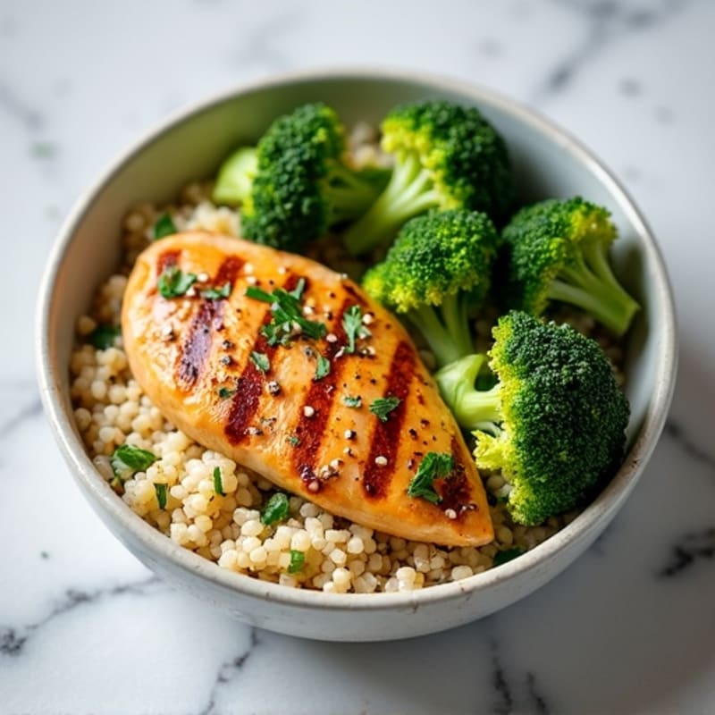 Grilled Chicken Breast with Roasted Broccoli and Quinoa