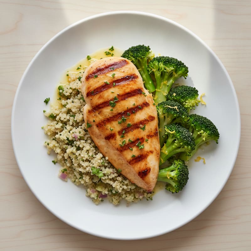 Grilled Chicken Breast with Quinoa and Steamed Broccoli