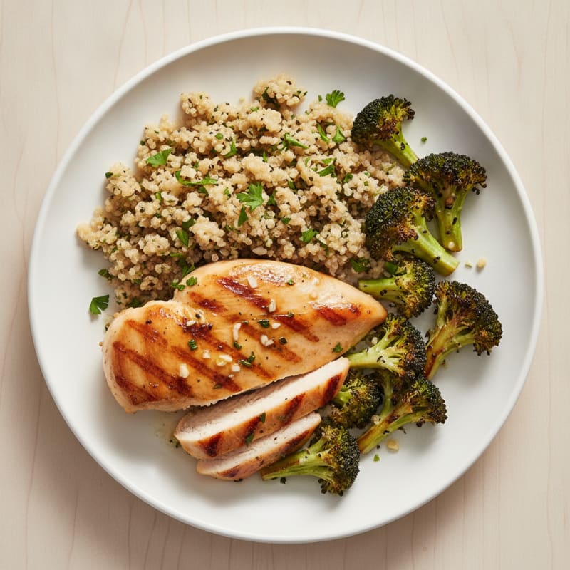 Grilled Chicken Breast with Quinoa and Roasted Broccoli