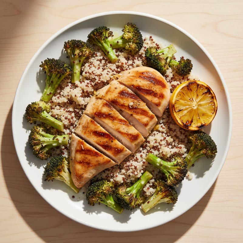 Grilled Chicken Breast with Quinoa and Roasted Broccoli