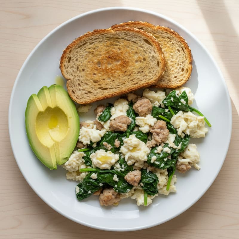 Egg White Scramble with Turkey Sausage and Spinach