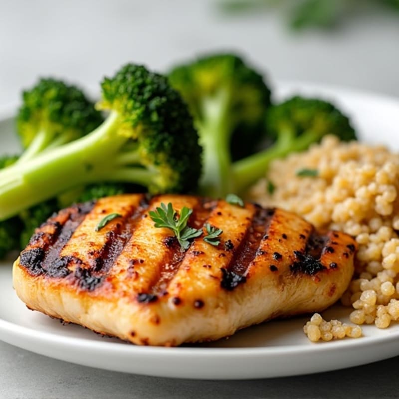 Grilled Chicken Breast with Roasted Broccoli and Quinoa