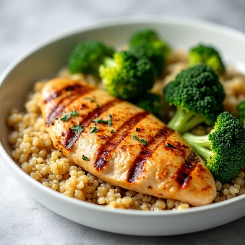 Grilled Chicken Breast with Quinoa and Roasted Broccoli